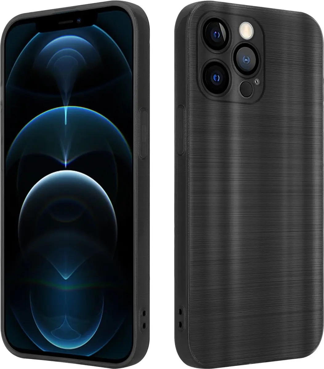 Cadorabo Hoesje geschikt voor Apple iPhone 12 PRO in Brushed Zwart - Beschermhoes Case Cover van flexibel TPU silicone in Brushed design