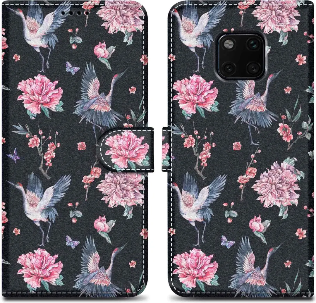 Cadorabo Hoesje geschikt voor Huawei MATE 20 PRO - Design Kraan & Bloemen No. 9 - Beschermhoes Case Cover met magnetische sluiting, standaardfunctie en kaartvakje