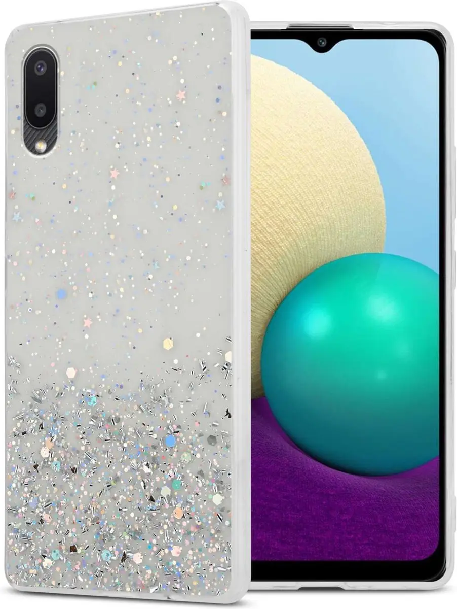 Cadorabo Hoesje geschikt voor Samsung Galaxy A02 / M02 in Transparant met Glitte