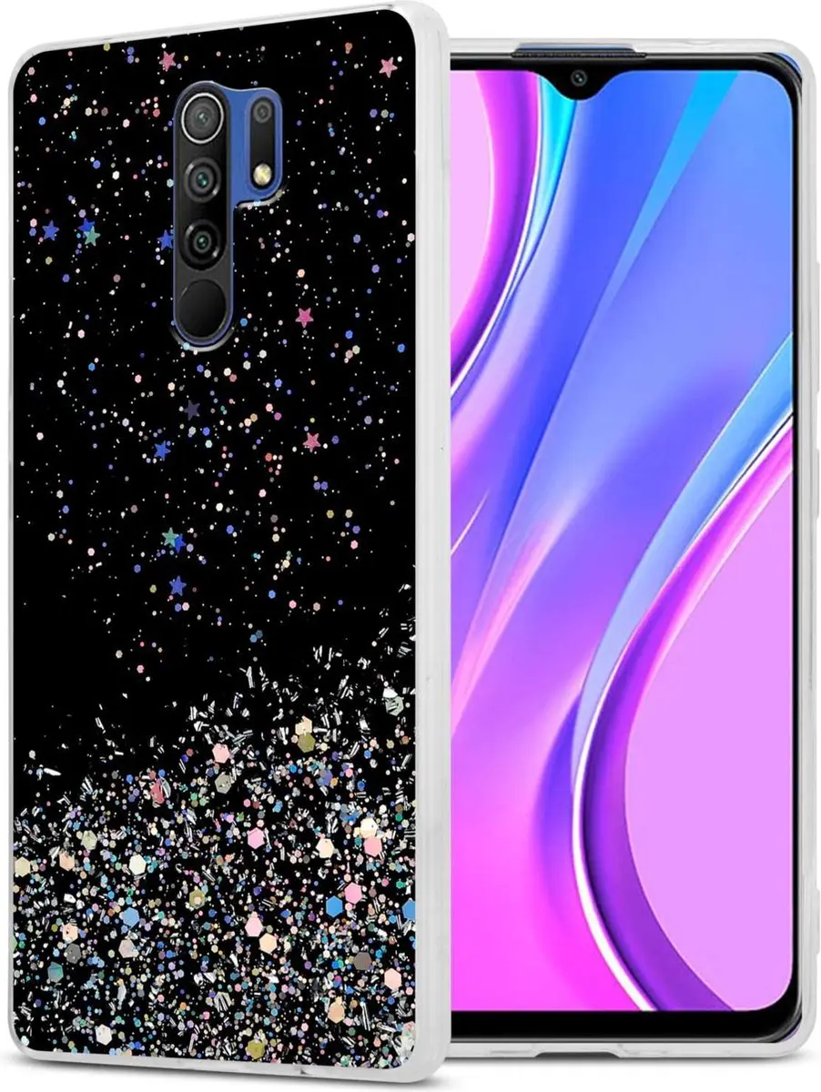 Cadorabo Hoesje geschikt voor Xiaomi RedMi 9 in Zwart met Glitter