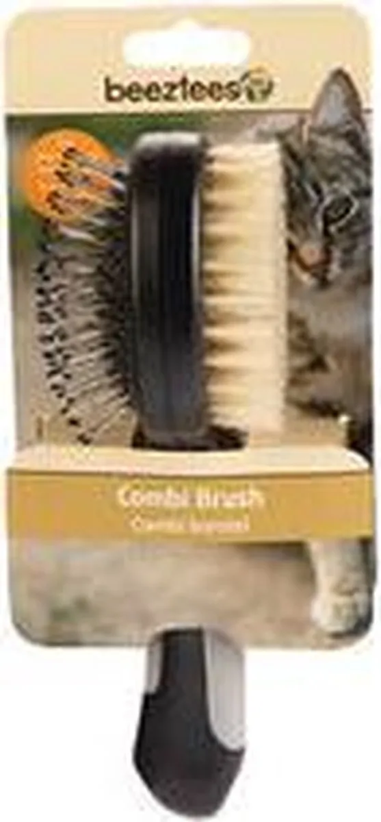 Beeztees Combi Borstel Varkenshaar - Kattenverzorging 21cm - Zwart Grijs