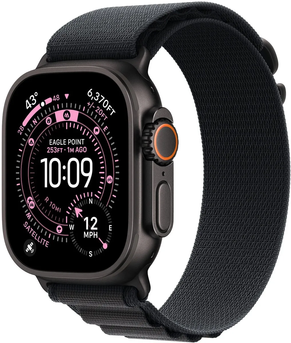 Apple Alpine Loop Band Apple Watch 44/45/46/49mm - Maat M - Zwart/Natural Titanium