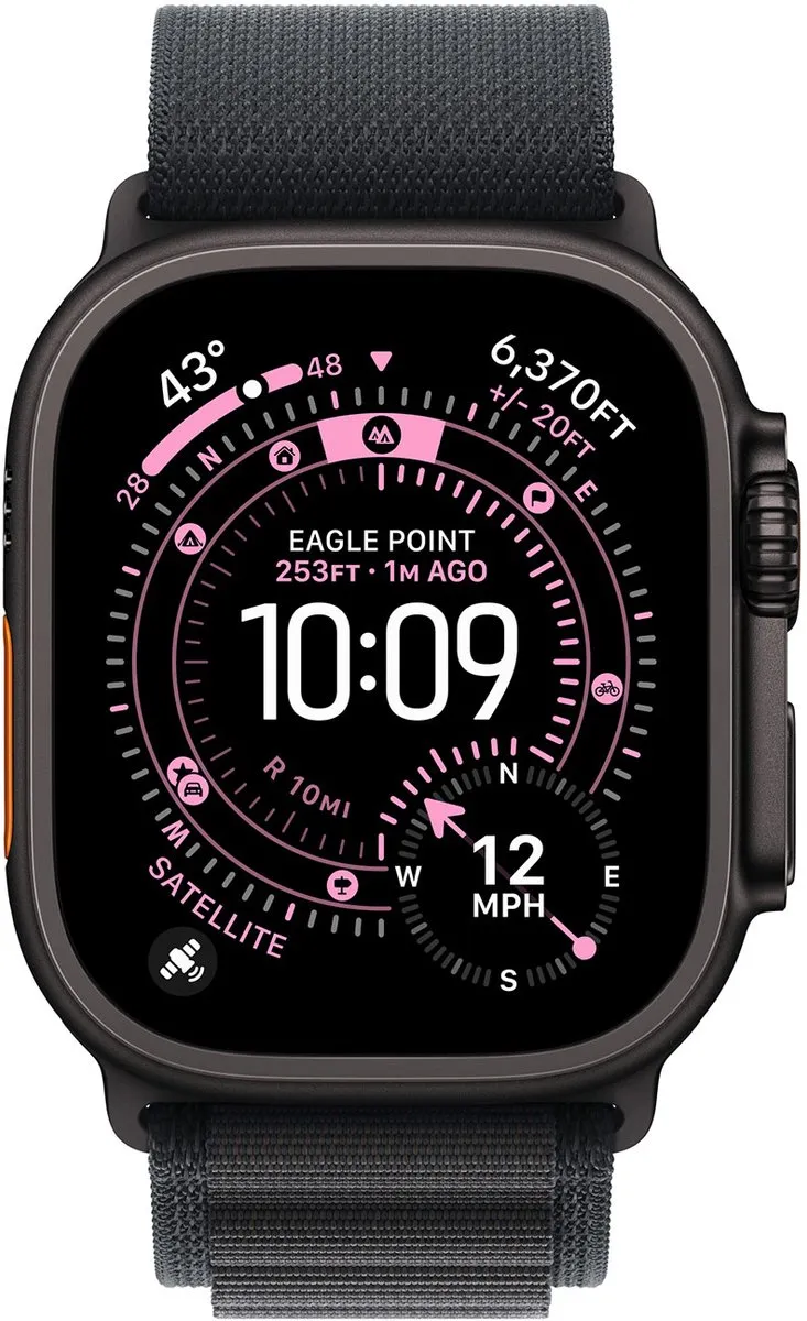 Apple Alpine Loop Band Apple Watch 44/45/46/49mm - Maat M - Zwart/Natural Titanium
