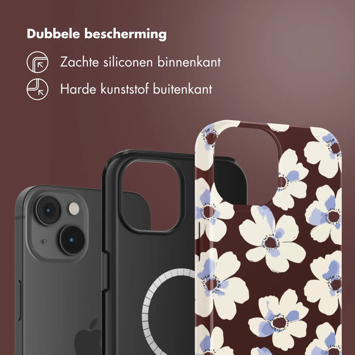 Selencia Hoesje iPhone 14 Choco Flower Pop - MagSafe