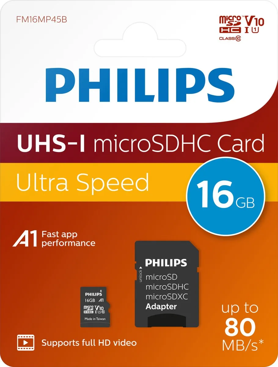 Philips FM16MP45B Micro SDHC 16GB - Class 10 UHS-I