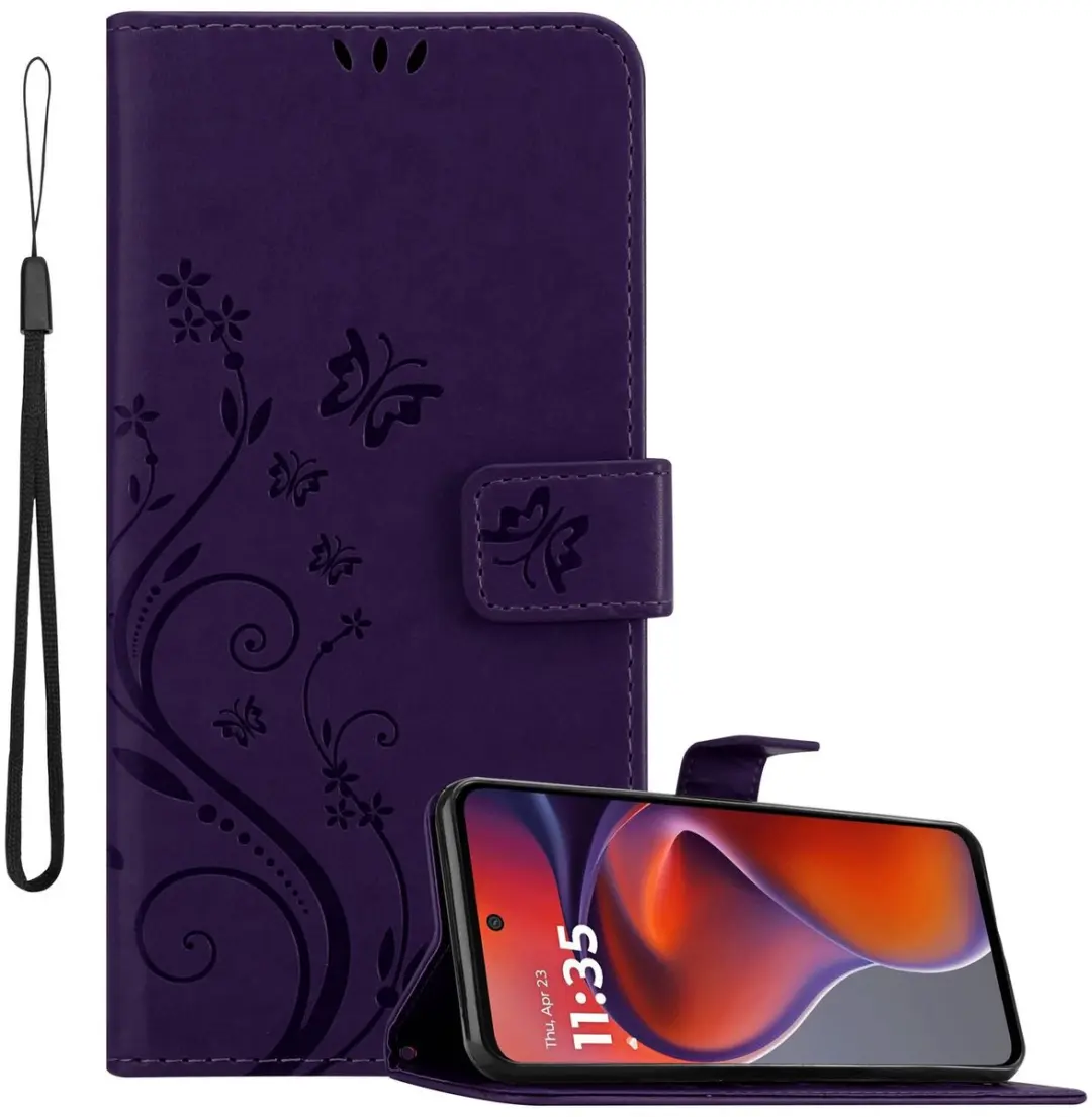 Cadorabo Hoesje geschikt voor Motorola Moto G15 in BLOEMEN DONKER PAARS