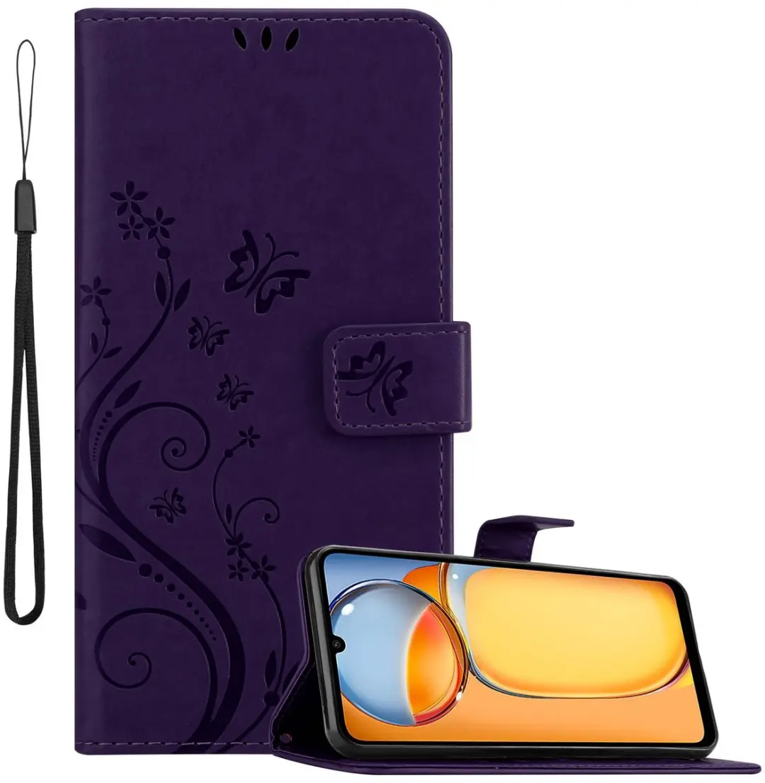 Cadorabo Hoesje geschikt voor Xiaomi Redmi 13C in BLOEMEN DONKER PAARS