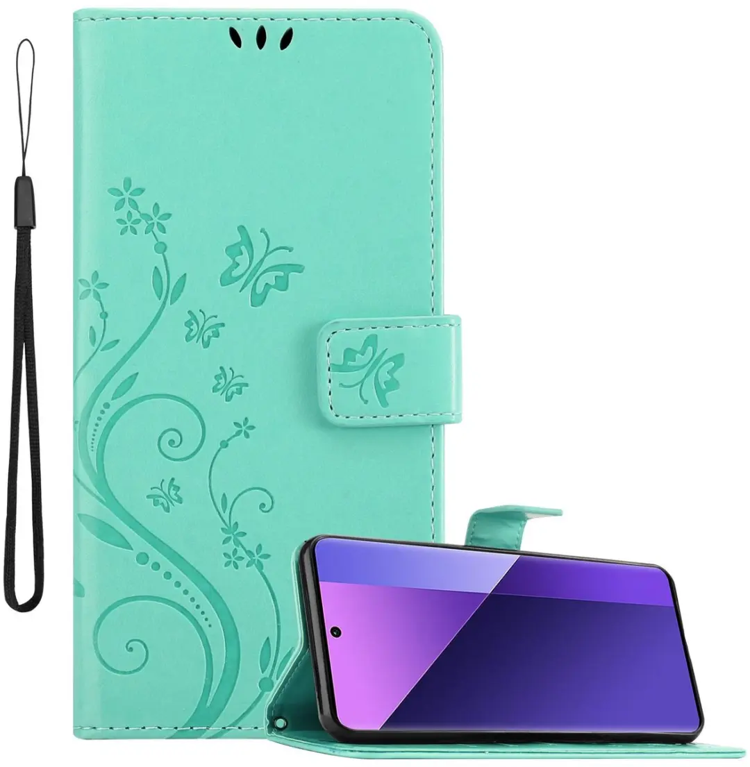 Cadorabo Hoesje geschikt voor Xiaomi RedMi Note 13 Pro Plus in BLOEMEN TURKOOIS