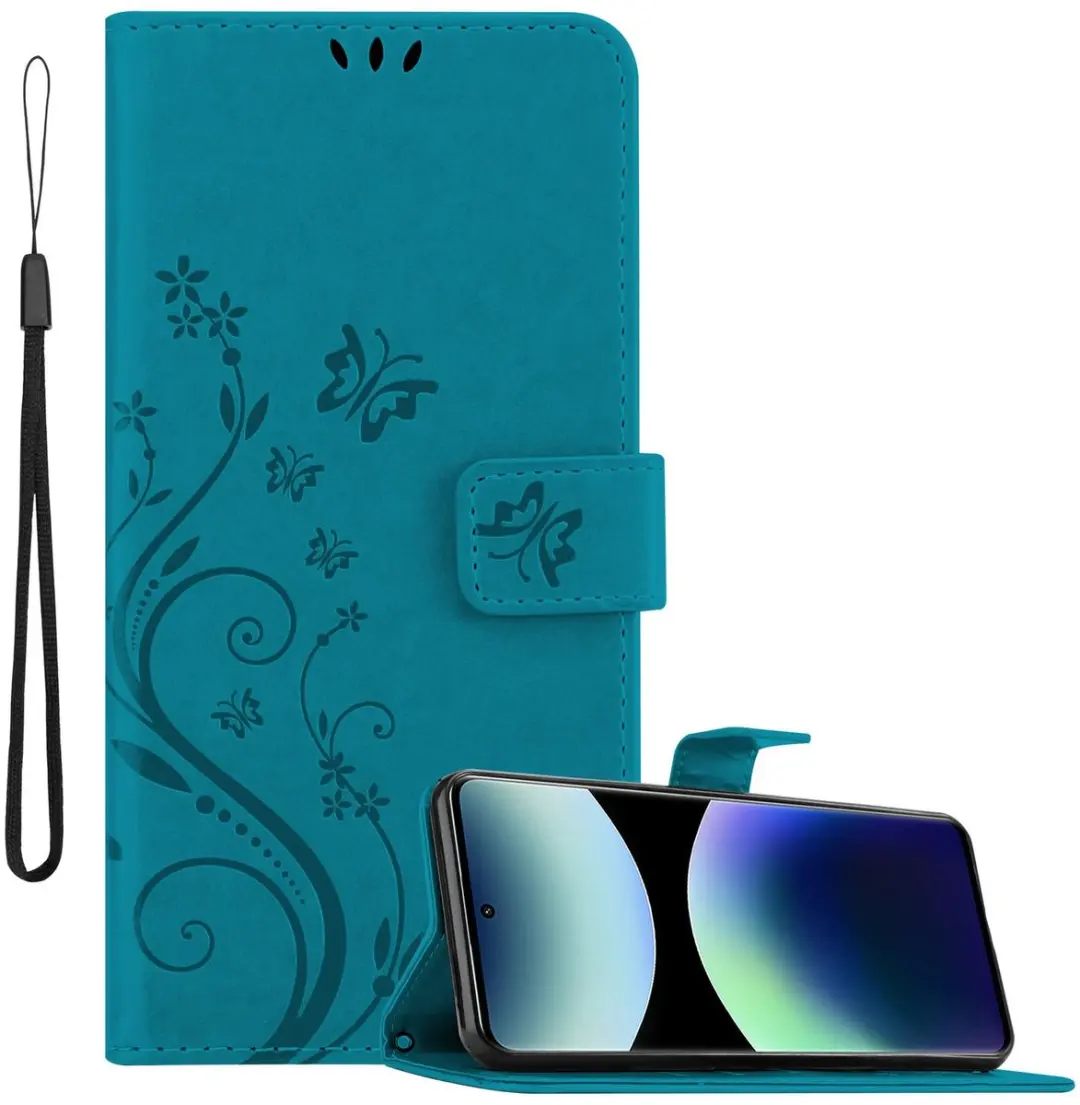 Cadorabo Hoesje geschikt voor Xiaomi RedMi Note 14 Pro Plus 5G in BLOEMEN BLAUW
