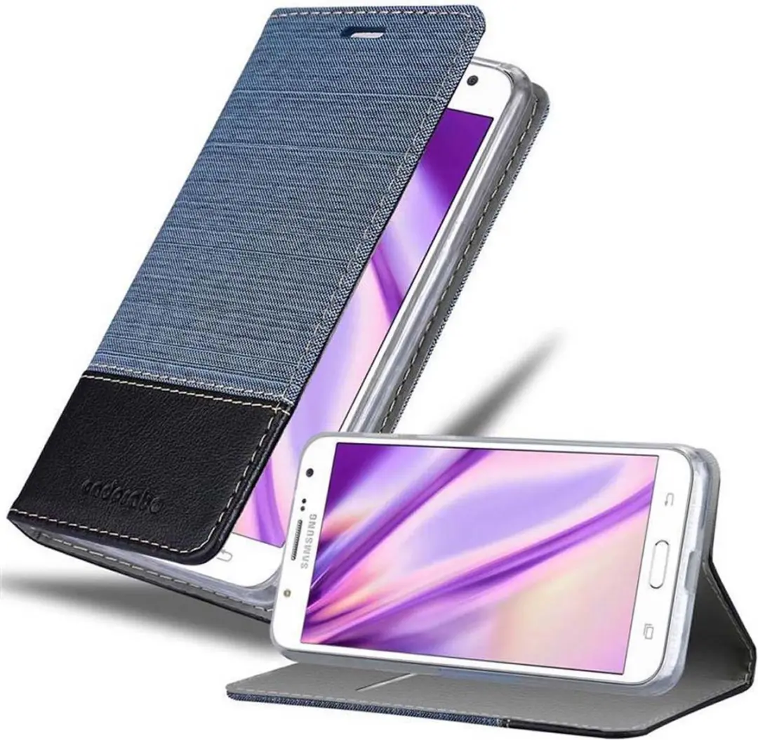 Cadorabo Hoesje geschikt voor Samsung Galaxy J7 2015 in DONKERBLAUW ZWART