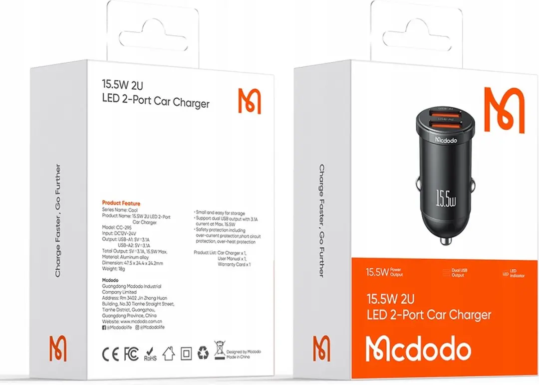 Mcdodo CC-2950 Autolader - 2x USB - 15.5W - Zwart - afbeelding 5 van 6