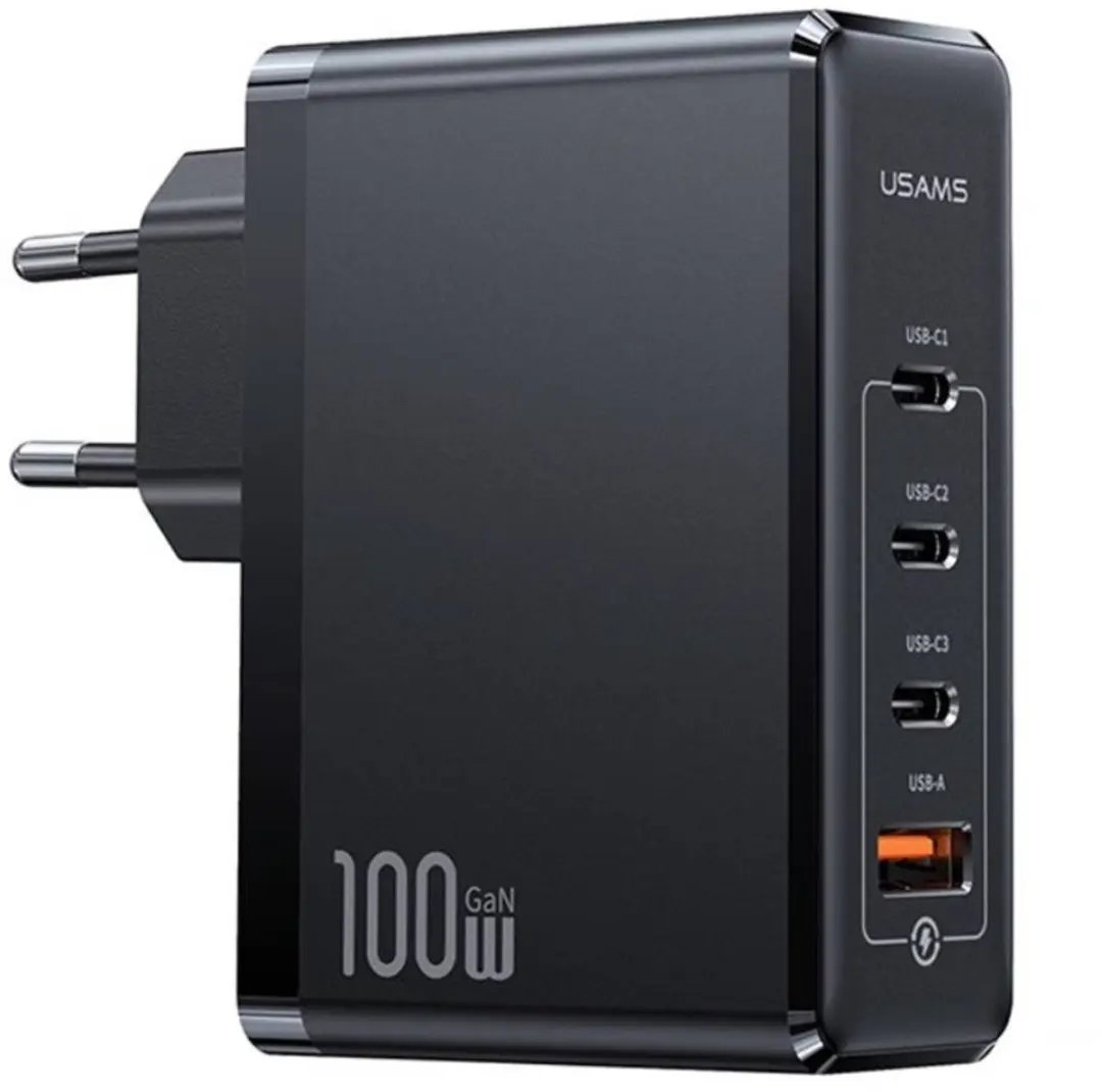 USAMS Oplader 3 USB-C / 1 USB-A 100W GaN PD 3.0 Ultra Snel