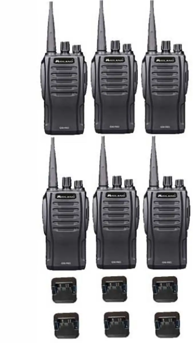 Set van 6 Midland G10 Pro UHF PMR446 Portofoon met tafellader