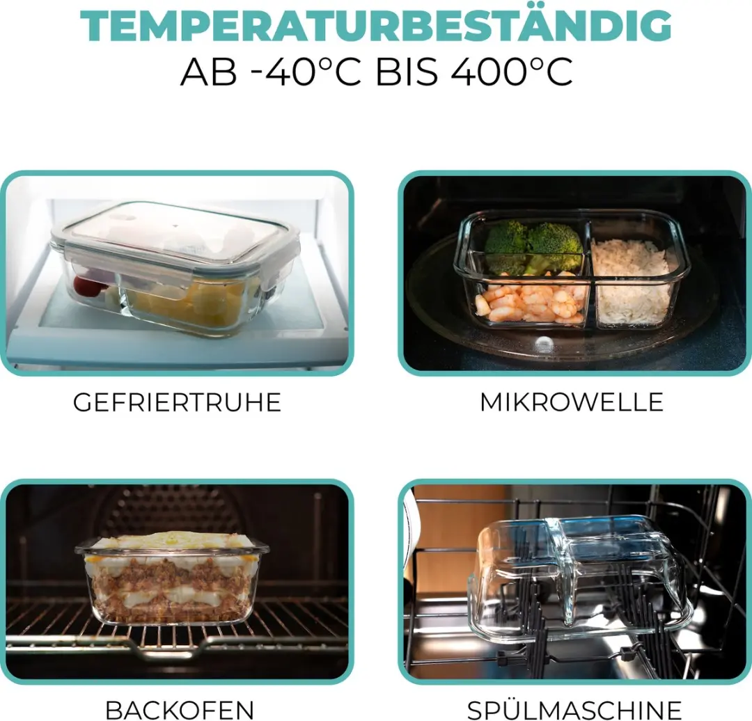 Classbach C-FHDM 4021 G Glazen Maaltijdbereidingsdozen - Set van 3 - afbeelding 2 van 6