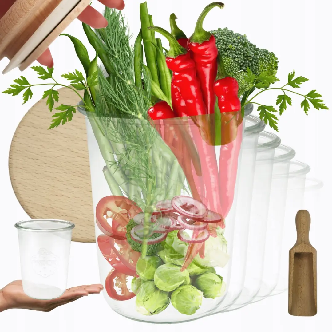 Weck Potten 850ml met Houten Deksel & Maatbeker