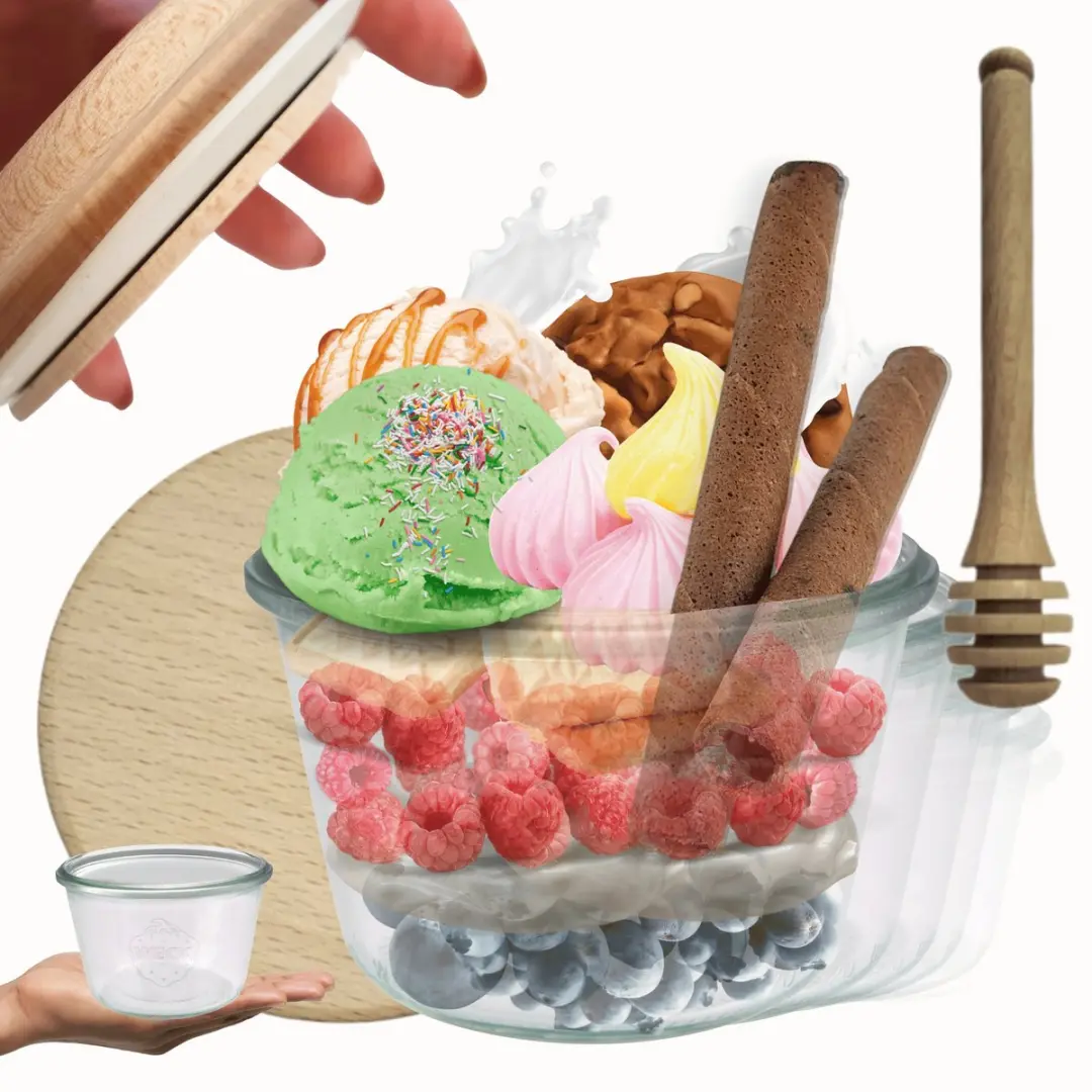 Weck Glazen Potten 370ml met Houten Deksel & Lepel