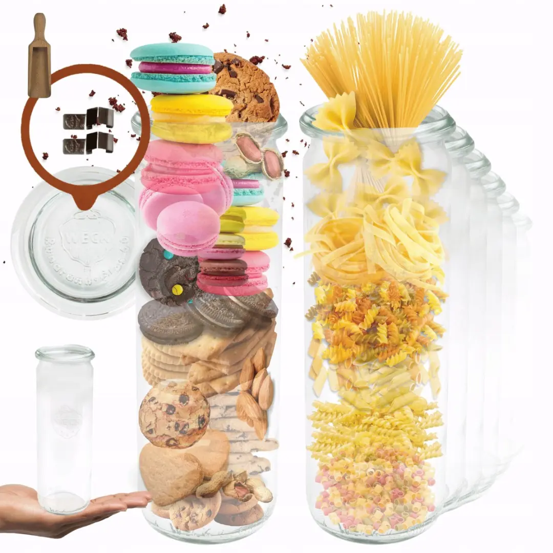 Weck Glazen Potten 600ml met Deksel, Rubber & Klemmen