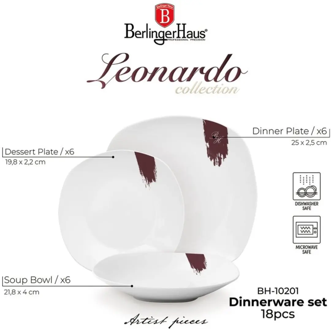 BerlingerHaus Leonardo Bordenset 18-delig, Wit/Bordeauxrood - afbeelding 5 van 5
