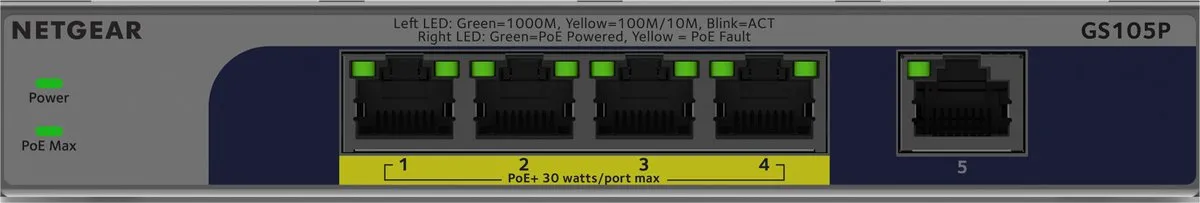 Netgear GS105P Unmanaged Switch 5 Poorten - 83W PoE