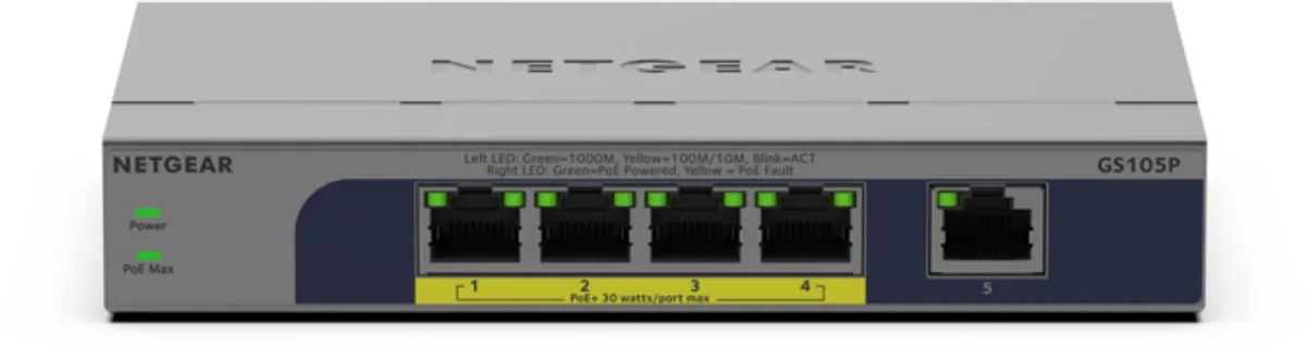 Netgear GS105P Unmanaged Switch 5 Poorten - 83W PoE