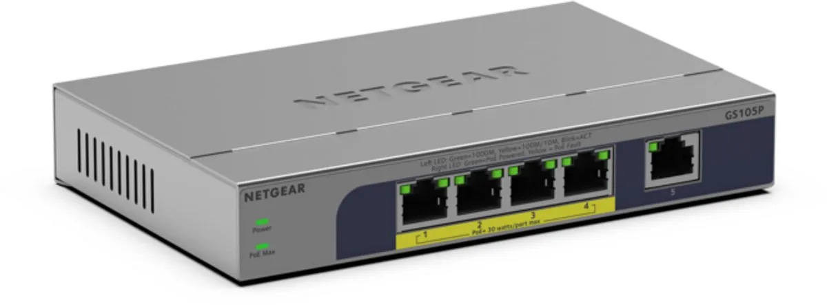 Netgear GS105P Unmanaged Switch 5 Poorten - 83W PoE - afbeelding 6 van 6