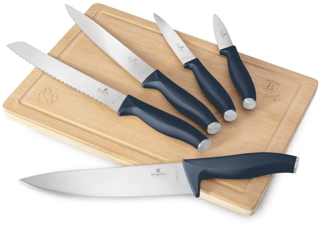 Messenset van 6 stuks met bamboe snijplank uit de Deep Sea Collection