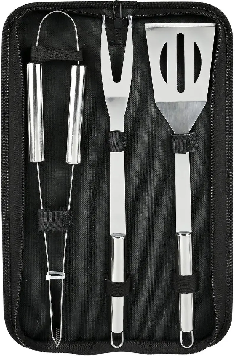 Benson BBQ set 3-delig met tang, vleesvork en brede spatel in afsluitbare handig