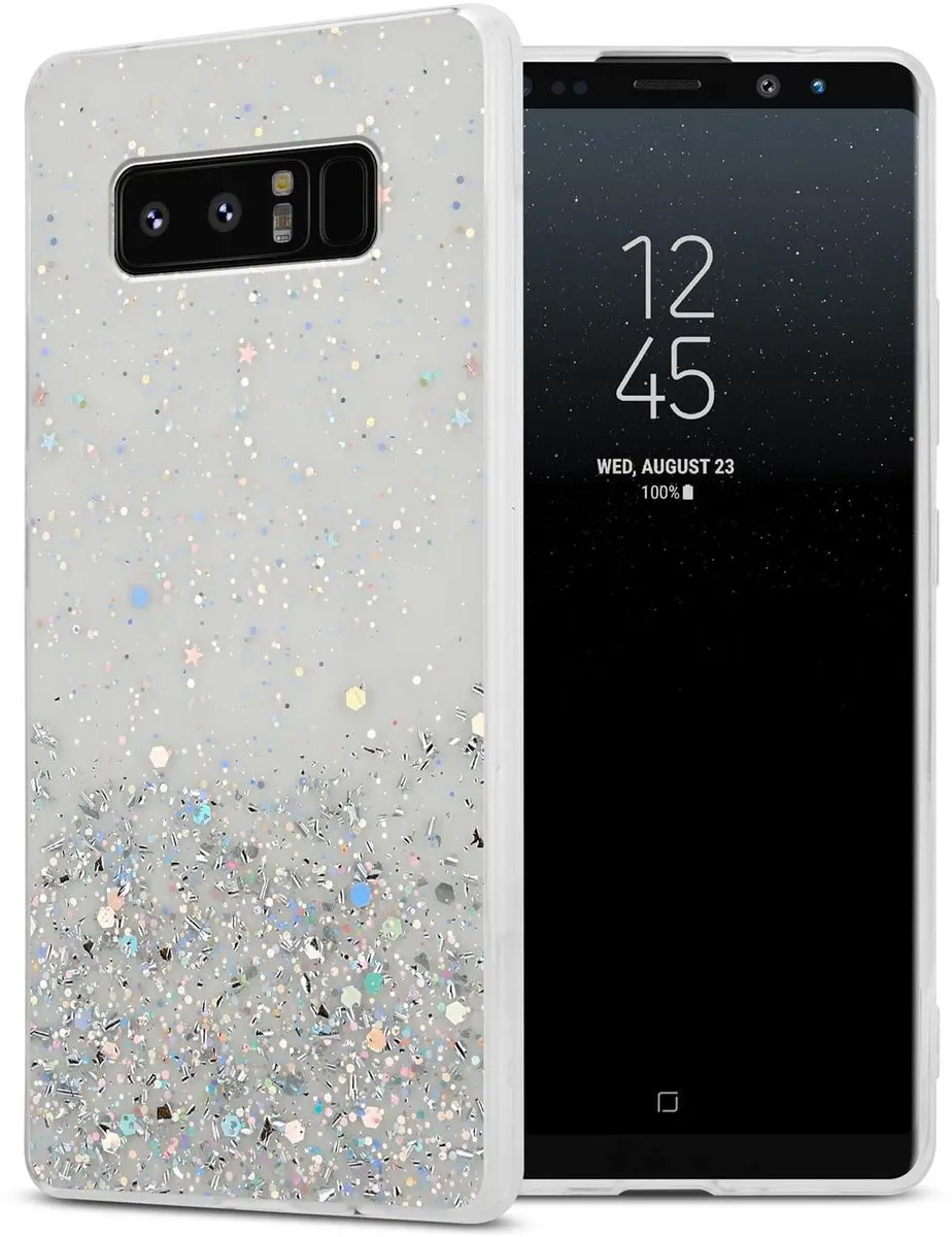 Cadorabo Hoesje geschikt voor Samsung Galaxy NOTE 8 in Transparant met Glitter