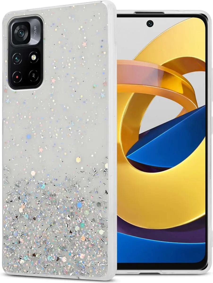 Cadorabo Hoesje geschikt voor Xiaomi POCO M4 PRO 5G in Transparant met Glitter