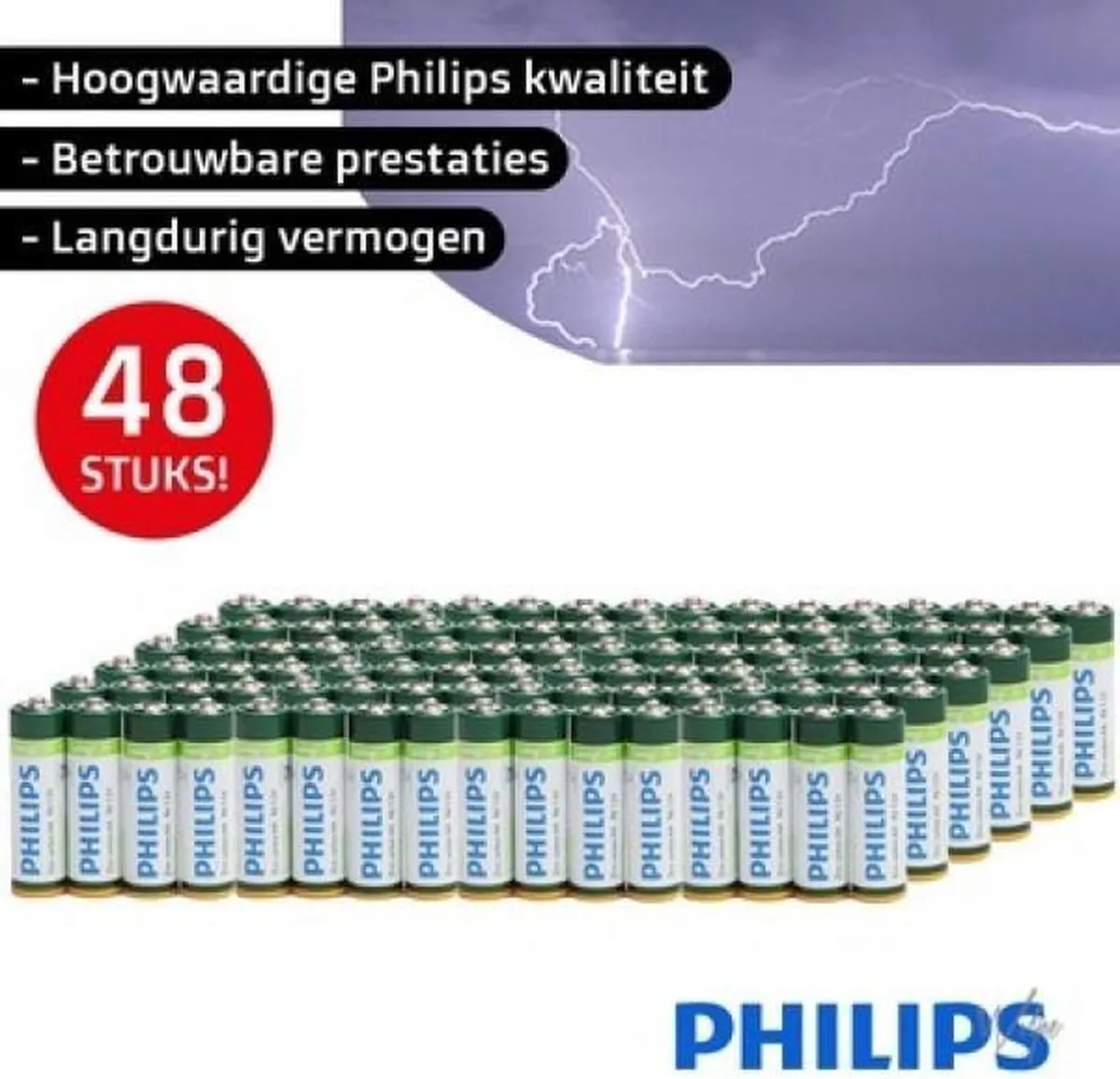 Philips AA LongLife Batterijen 1400mAh - 48 Stuks