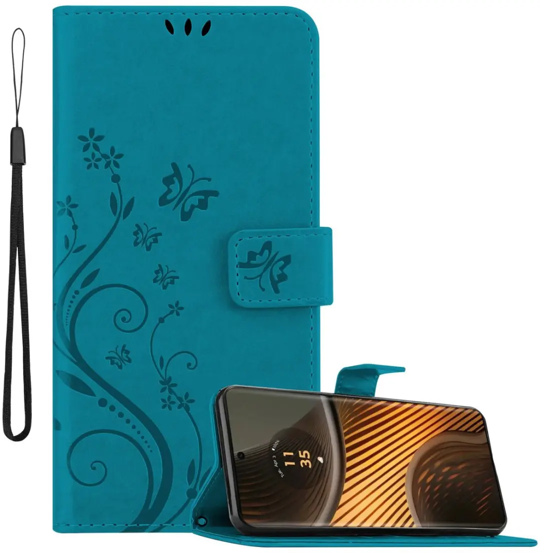 Cadorabo Hoesje geschikt voor Motorola Moto Edge 50 Ultra in BLOEMEN BLAUW