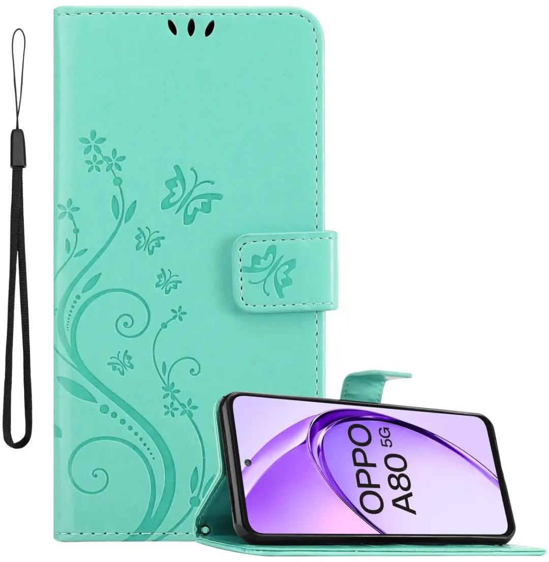 Cadorabo Hoesje geschikt voor Oppo A80 in BLOEMEN TURKOOIS