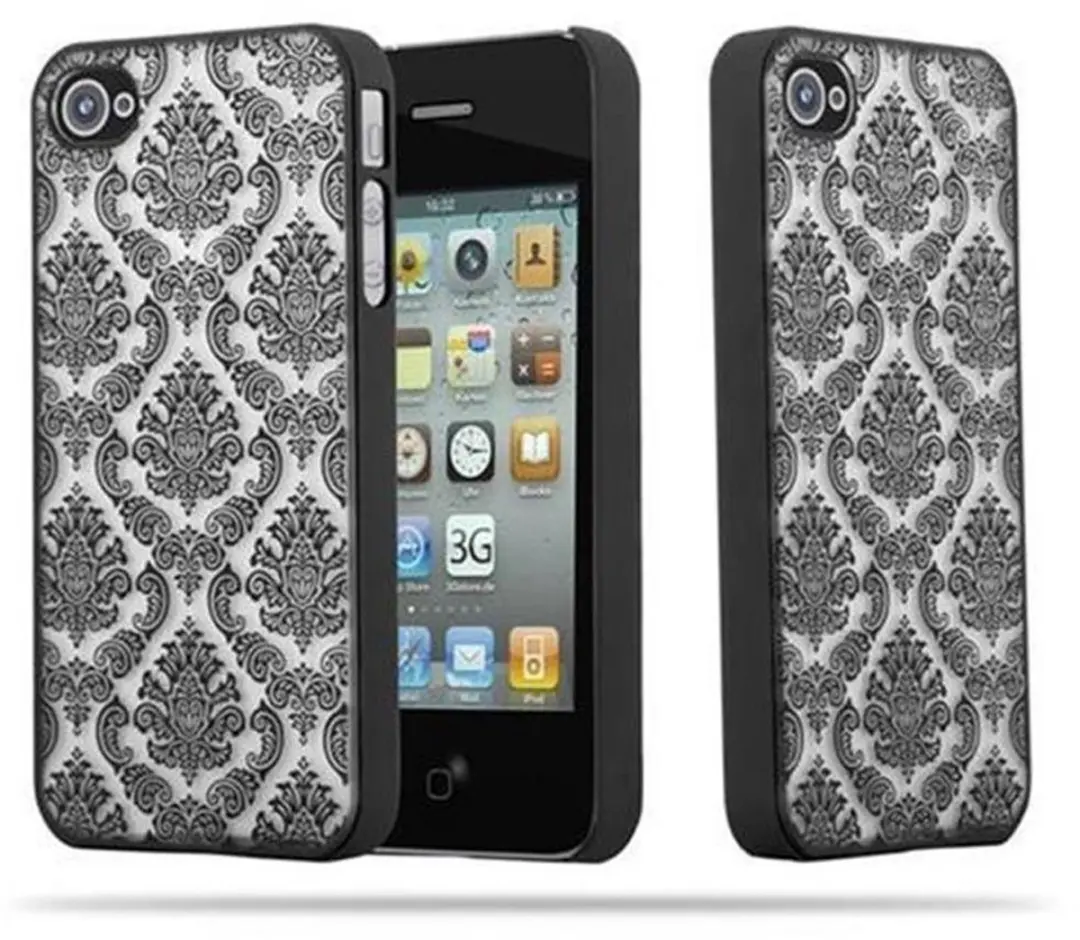 Cadorabo Hoesje geschikt voor Apple iPhone 4 / 4S in ZWART - Hard Case Cover Beschermhoes in gebloemd paisley henna design tegen krassen en stoten