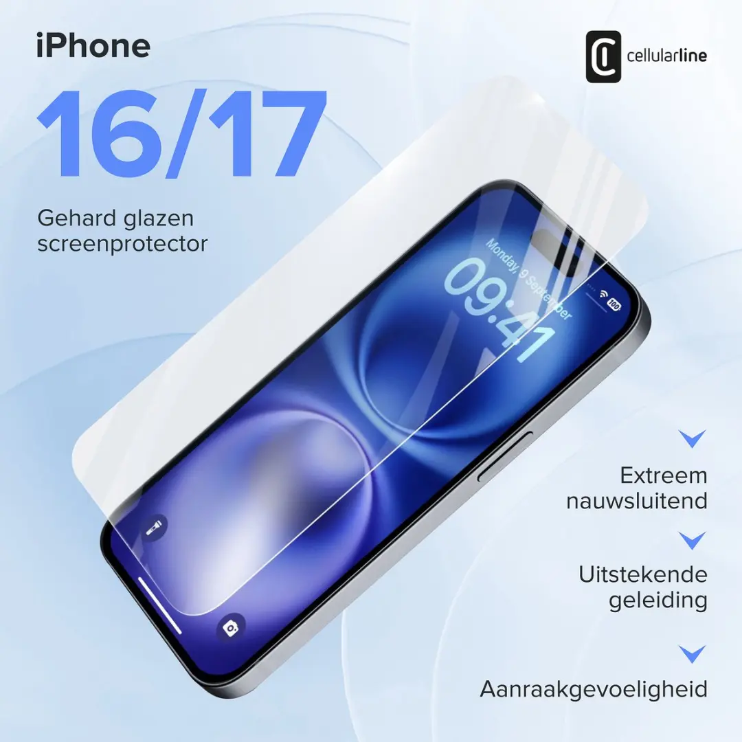 Cellularline Screenprotector iPhone 16 - 9H Gehard Glas - afbeelding 6 van 6