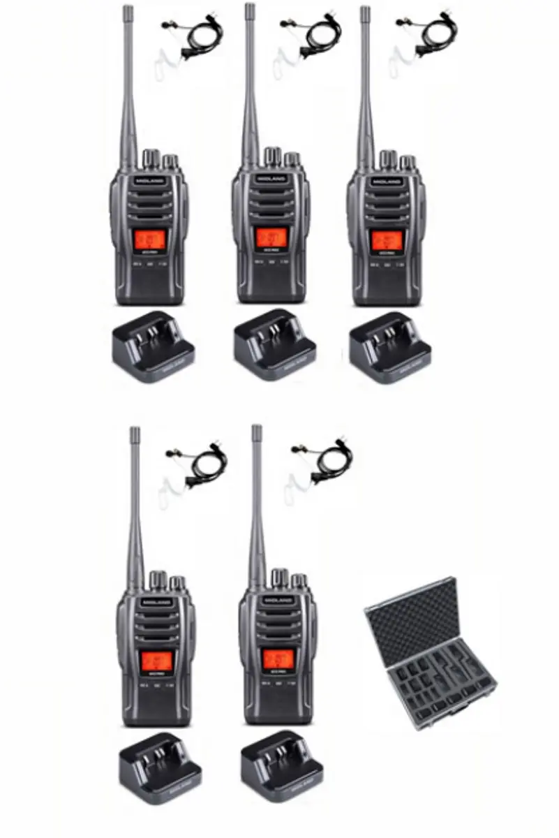 Set van 5 Midland G13 PRO UHF PMR446 / LPD69 robuuste Portofoons met beveiliging