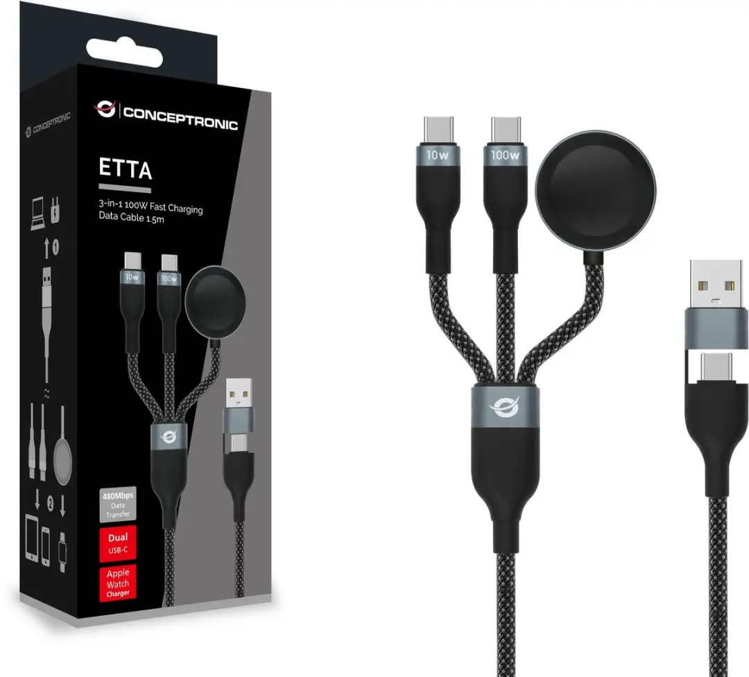 Conceptronic ETTA08B15 USB-kabel - 1,5m - Zwart - afbeelding 3 van 3