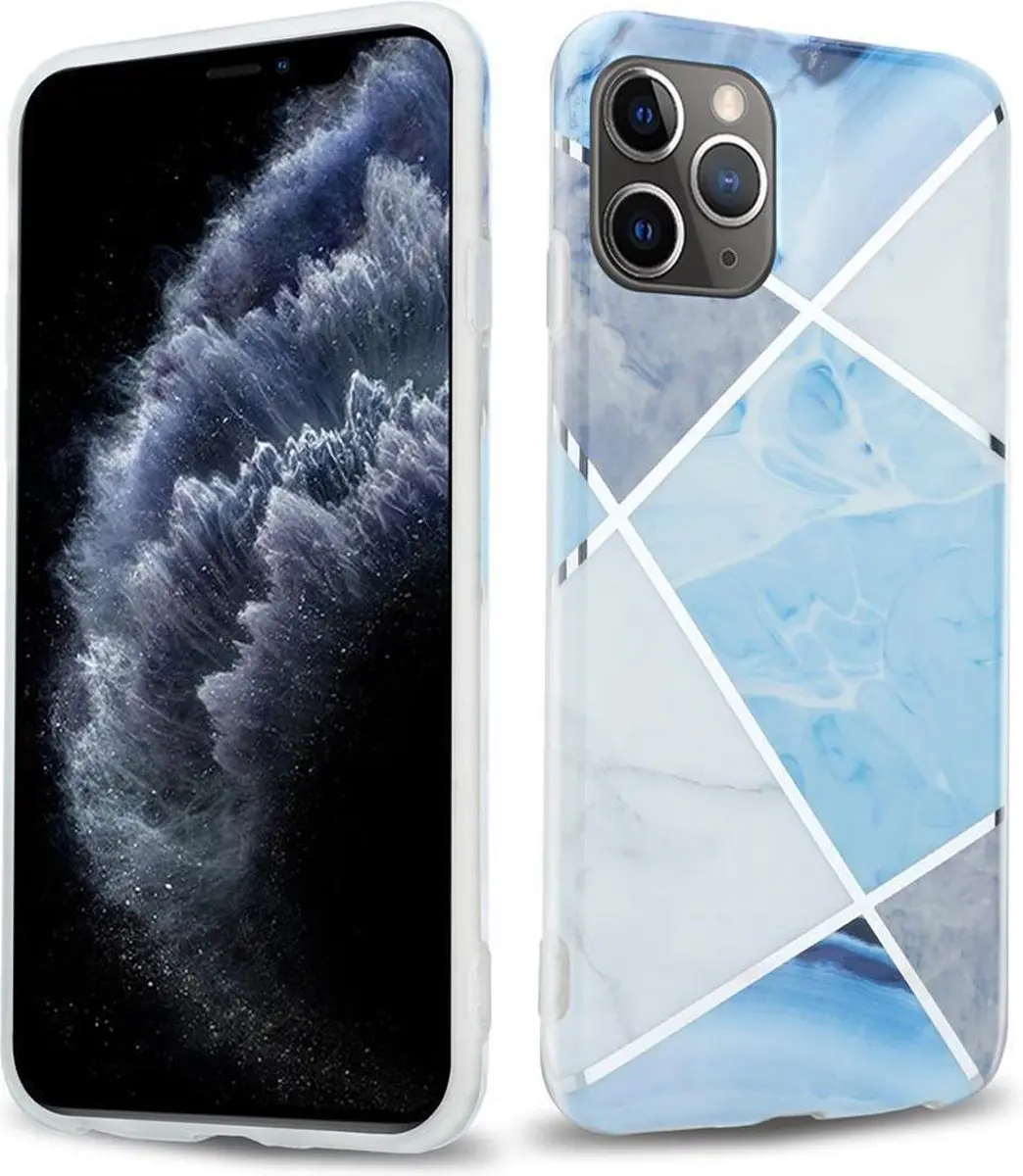 Cadorabo Hoesje geschikt voor Apple iPhone 11 PRO in Blauw Wit Grijs Marmer No.