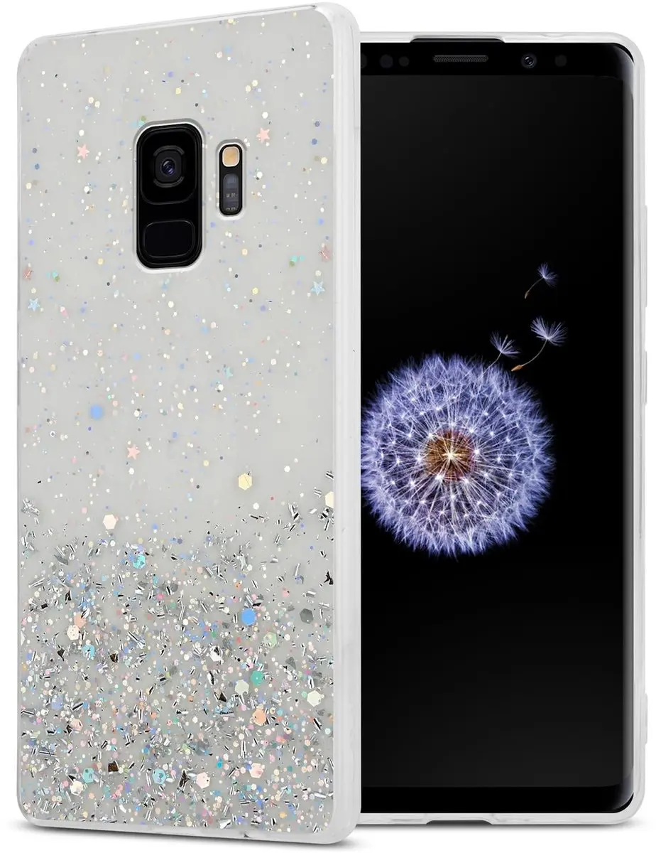 Cadorabo Hoesje geschikt voor Samsung Galaxy S9 in Transparant met Glitter