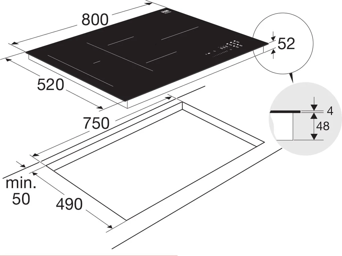 Etna KIF880ZT Inbouw Inductiekookplaat 80cm - 5 Zones - Zwart