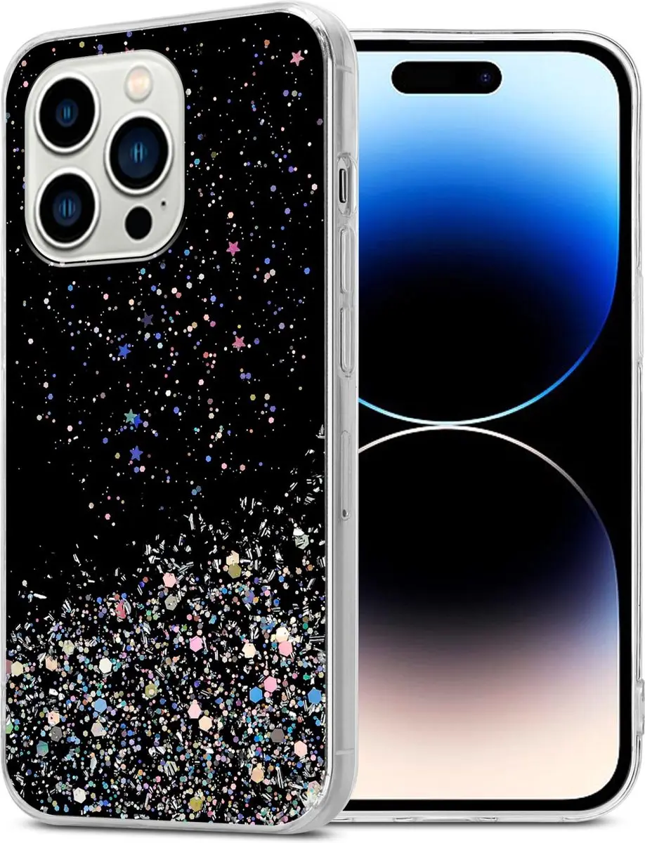 Cadorabo Hoesje geschikt voor Apple iPhone 14 PRO in Zwart met Glitter