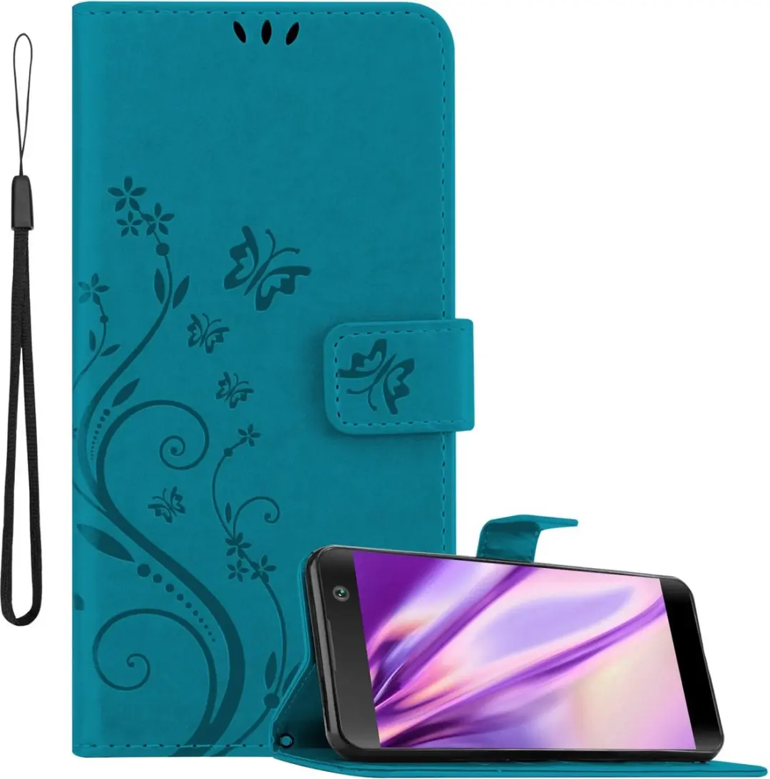 Cadorabo Hoesje geschikt voor Sony Xperia XA2 in BLOEMEN BLAUW