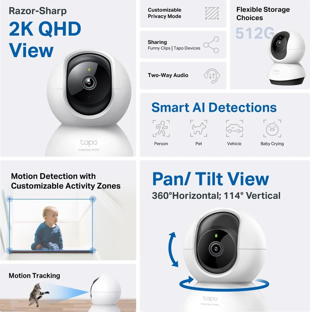 TP-Link Tapo C220 Beveiligingscamera - 2K Pan Tilt - Zwart