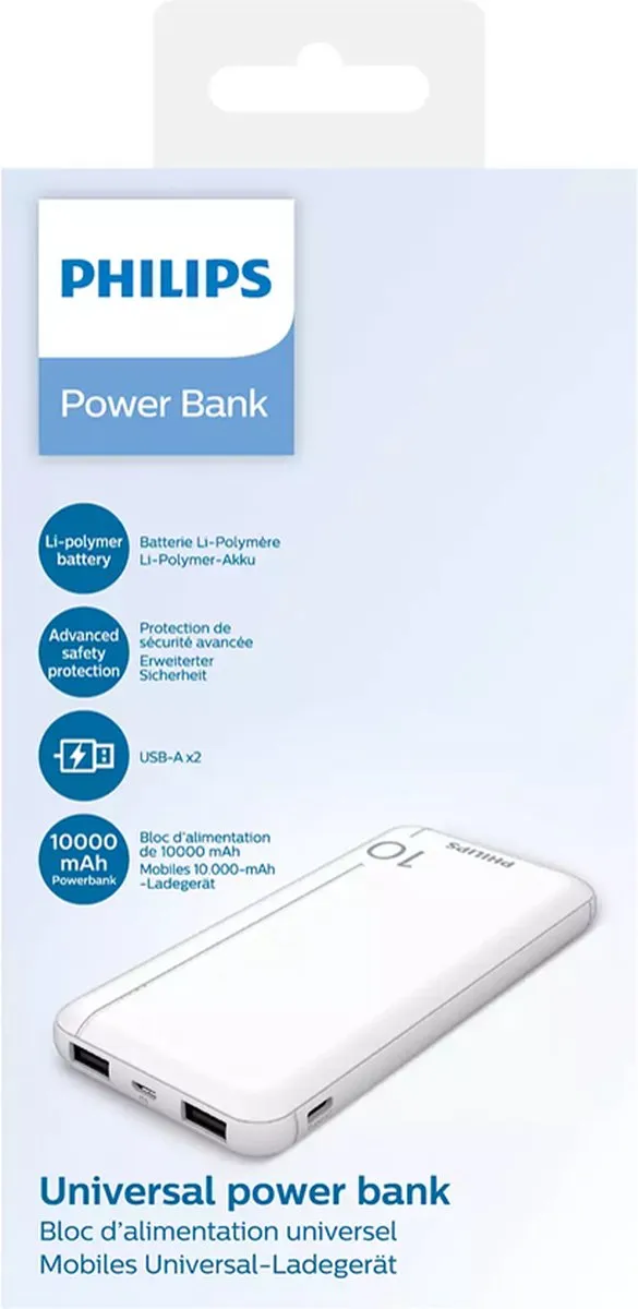 Philips DLP1810 Powerbank 10000mAh - 2x USB - Wit