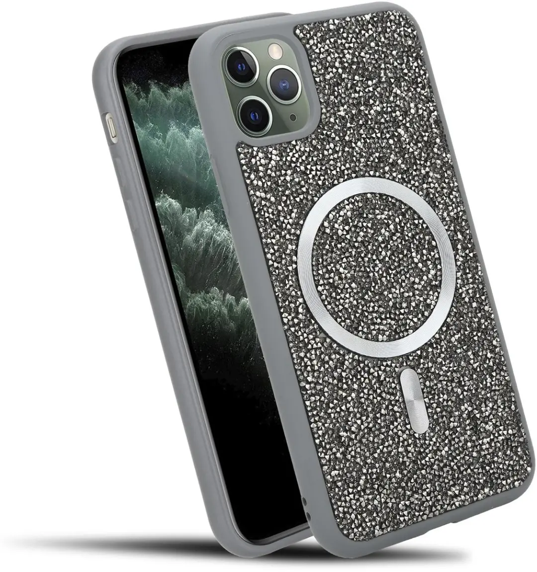 Hoesje geschikt voor iPhone 11 PRO MAX in Grijs Diamant Glitter Stijl
