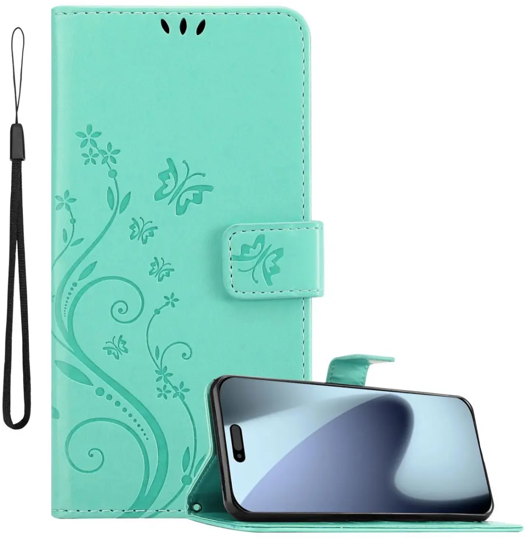 Cadorabo Hoesje geschikt voor Apple iPhone 17 PRO / 18 PRO in BLOEMEN TURKOOIS B