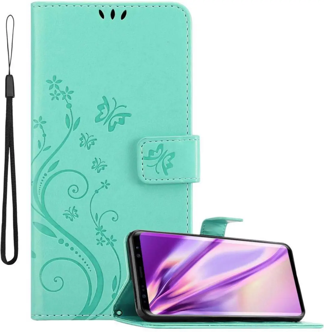 Cadorabo Hoesje geschikt voor Samsung Galaxy S9 in BLOEMEN TURKOOIS
