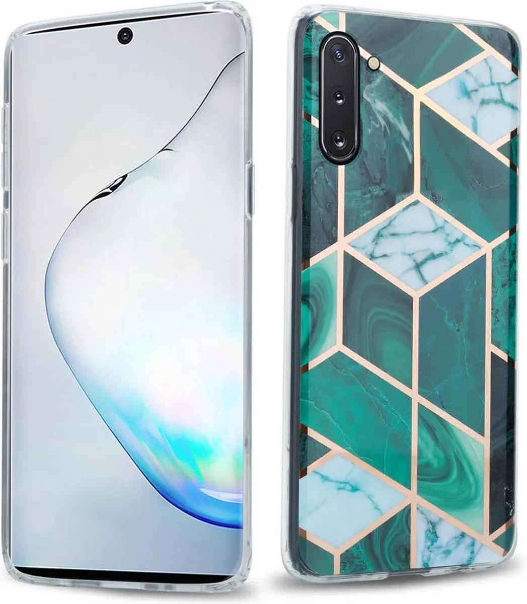 Cadorabo Hoesje geschikt voor Samsung Galaxy NOTE 10 in Donkergroen Wit Goud Mar