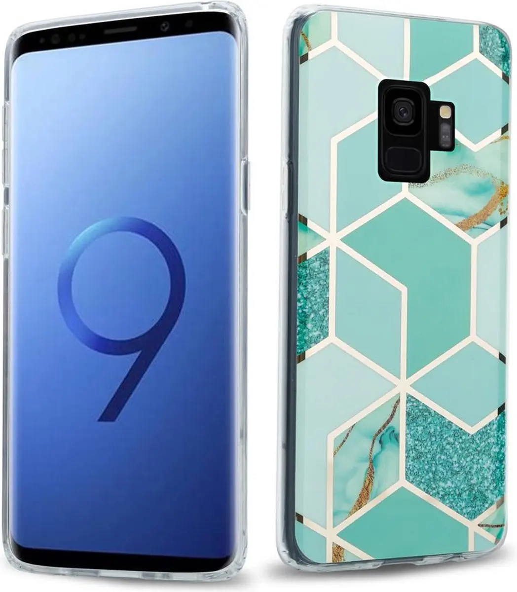 Cadorabo Hoesje geschikt voor Samsung Galaxy S9 in Groen Lichtgroen Goud Marmer