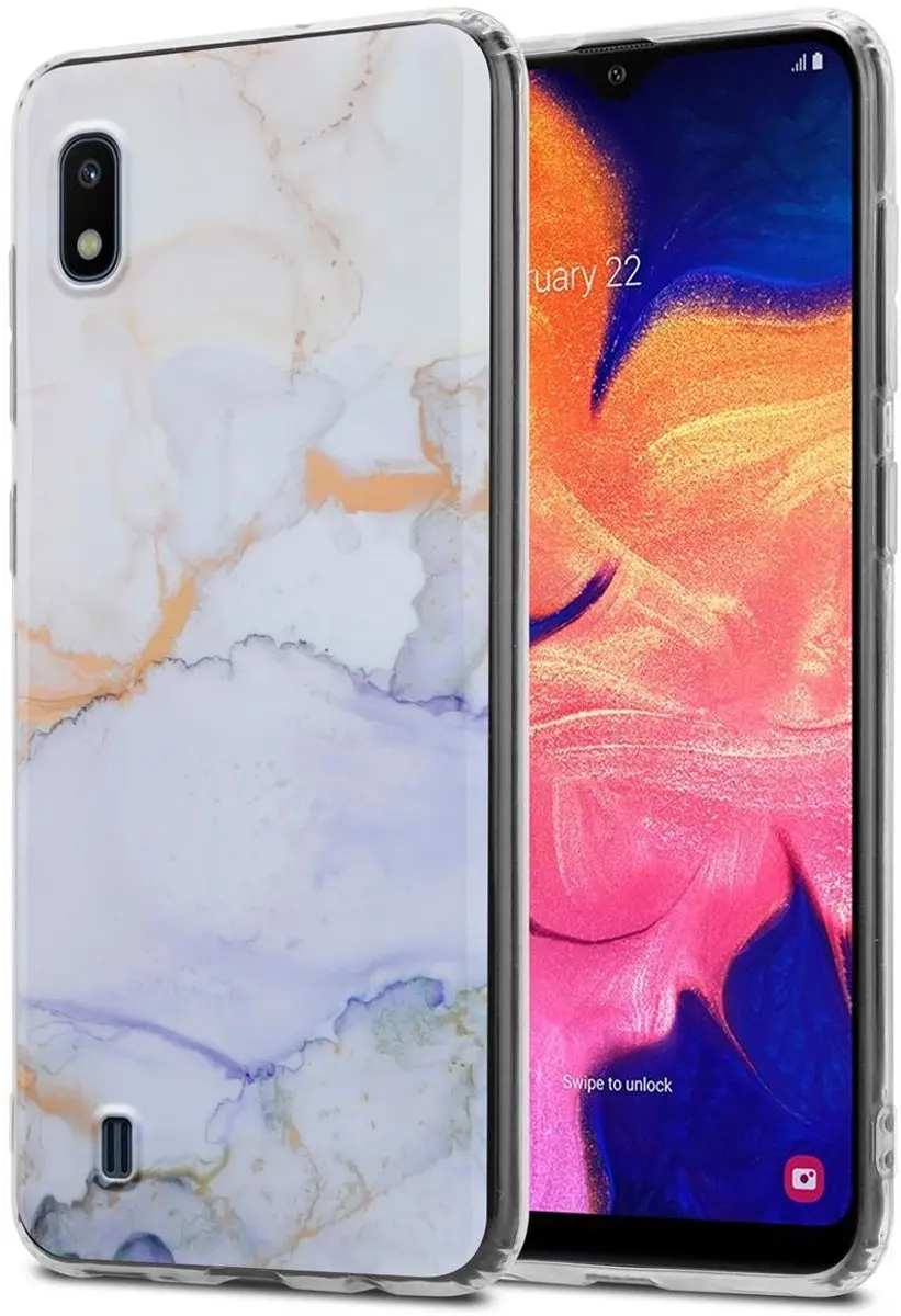Cadorabo Hoesje geschikt voor Samsung Galaxy A10 / M10 in Wit Paars Goud Marmer