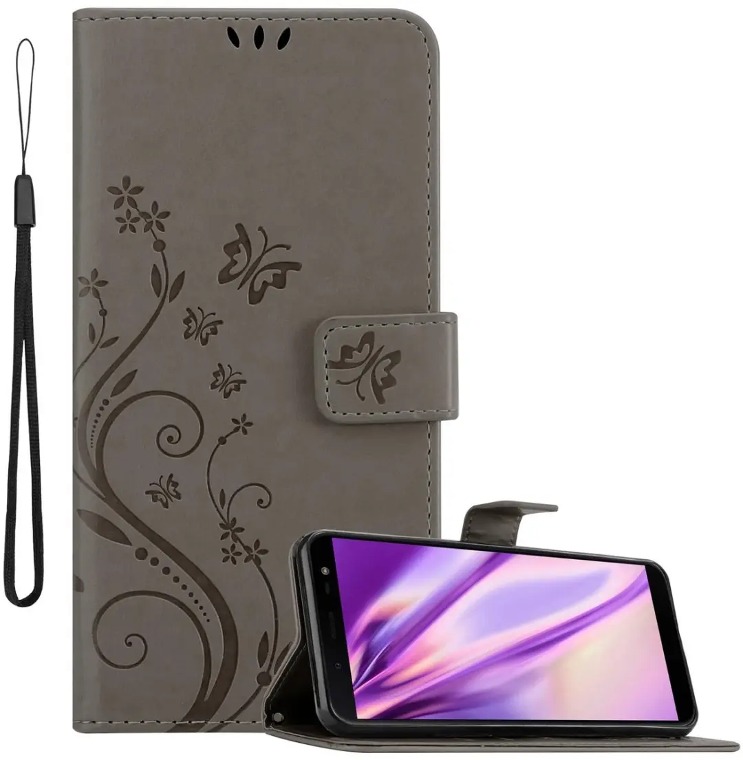 Cadorabo Hoesje geschikt voor Samsung Galaxy J6 2018 in BLOEMEN GRIJS